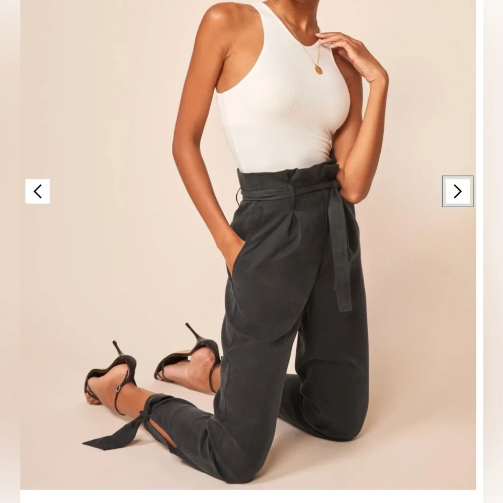 Reformation high-waist paperbag tie ankle pants in charcoal - Picture 5 of 15